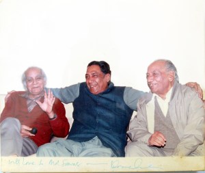 Dr Sarwar with his friends Syed Sibte Hasan and Faiz Ahmed Faiz.    Photo by Dr Haroon Ahmed