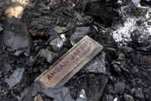 Name plate from the charred remains of murdered MP Ahsan Jafri's house