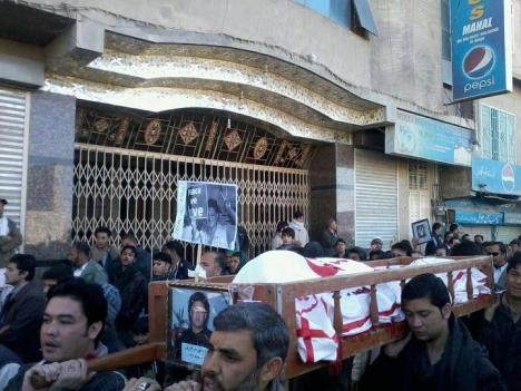 From @ChaiSabz (Hadi Zaher), 5.55pm Pakistan time: 'Victims of Quetta blasts laid to rest. @KhudiAli among them: "Peace we love". #WEAllAreHazara #RIPKhudiAli'