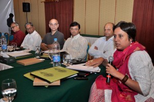 Barkha Dutta (right) at an Aman ki Asha journalists' conference in Karachi, 2010