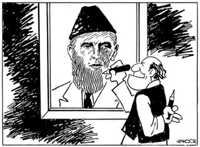 Cartoon by Zahoor, reproduced in Nadeem Farooq Paracha's article on Pakistan 'ideology', Dawn, April 19, 2012 http://bit.ly/10Nfsg7