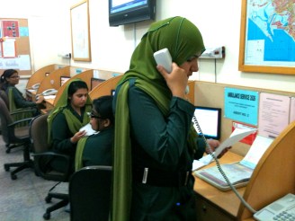 Emergency Medical Dispatchers (EMDs) answering calls for ambulance at the Aman Command and Control Centre (C&C)