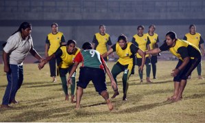 Pakistan women's kabaddi team at practice. AFP photo