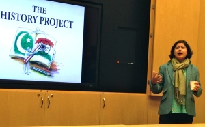 Vazira Zamindar introducing the session at Brown University