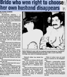 News report, March 15, 1997 - Saima fled Pakistan with Arshad shortly after the court ruled their marriage valid