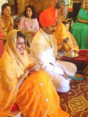 Bridal couple: at the Roka (ring exchange) ceremony in Jaipur, June, 2014