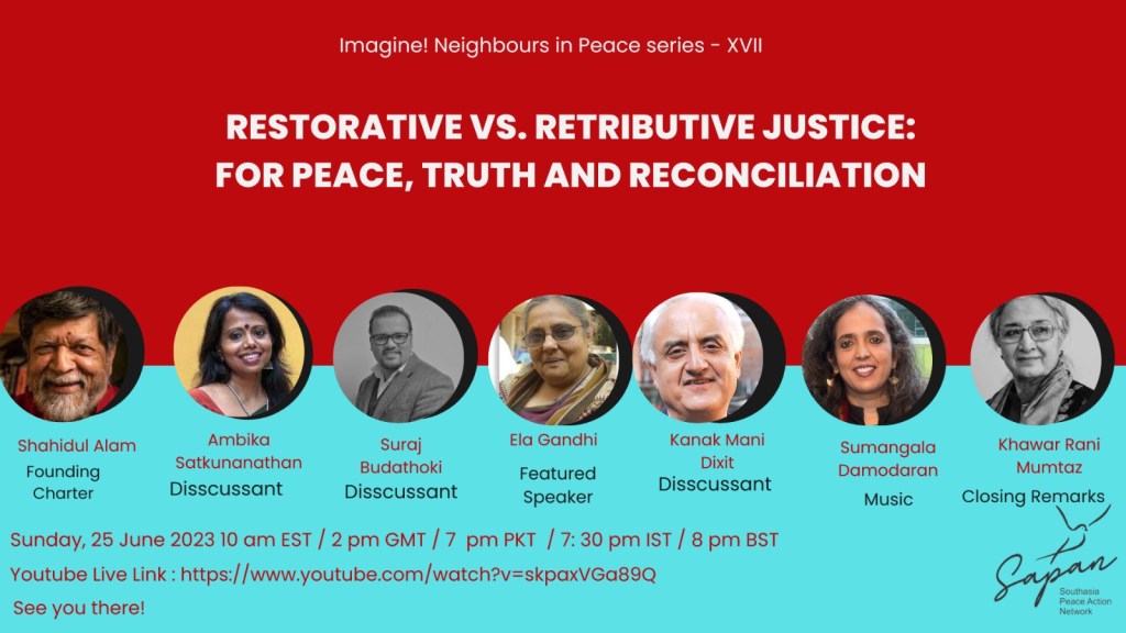 Look forward to moderating Sapan Sunday discussion on Restorative Justice, Truth, and Reconciliation with Ela Gandhi, 
